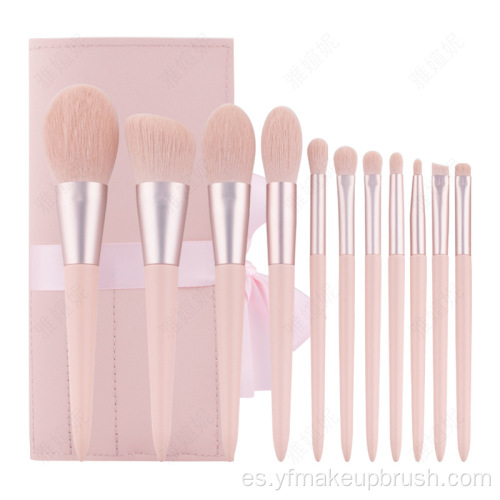 Conjunto de pincel de maquillaje rosa de muestra gratis con bolsa